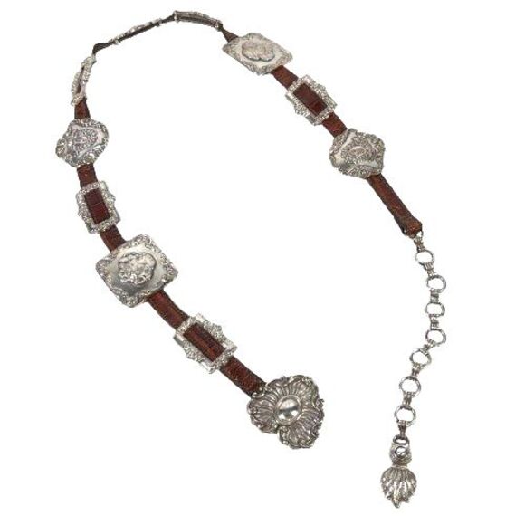 Brighton Concho Belt Women's Brown Leather Silver Medallion Vintage 1993 Western